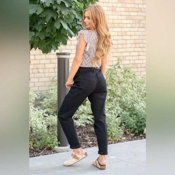 Judy Blue High Waist Double Roll Cuff Jogger Jean in Jet Black Size 7/28 - Picture 5 of 14